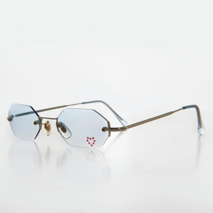 Heart Rhinestone Rimless Vintage Sunglasses - Splashy