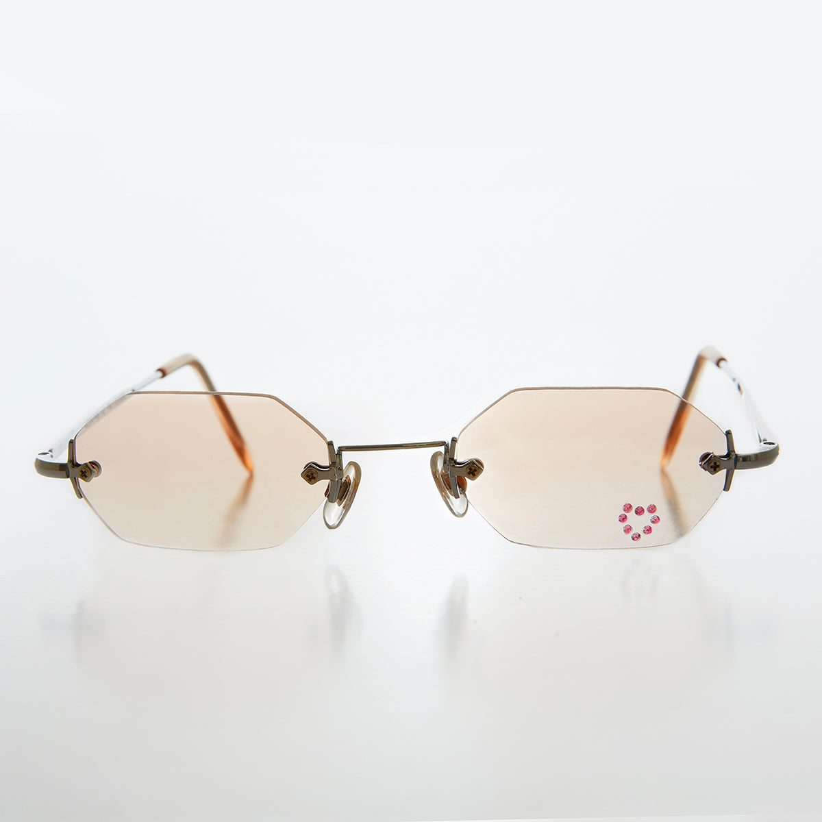 Heart Rhinestone Rimless Vintage Sunglasses - Splashy