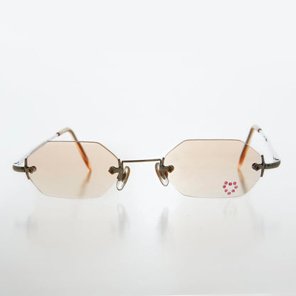 Heart Rhinestone Rimless Vintage Sunglasses - Splashy