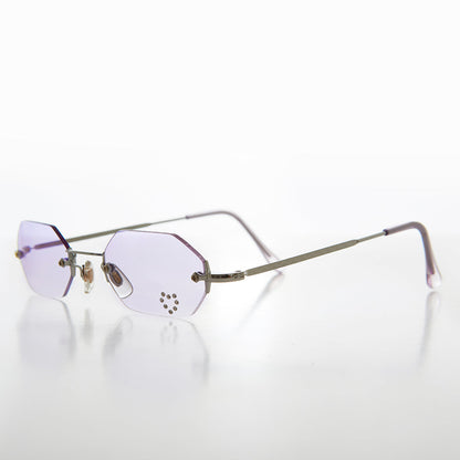Heart Rhinestone Rimless Vintage Sunglasses - Splashy