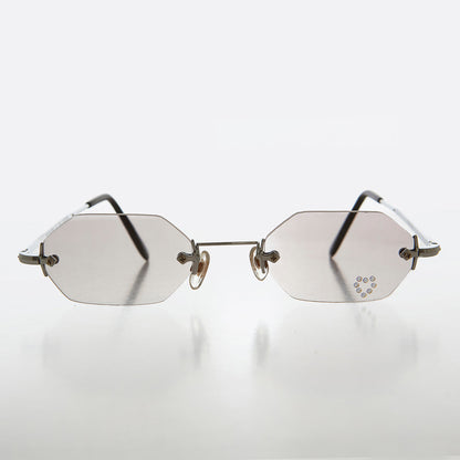 Heart Rhinestone Rimless Vintage Sunglasses - Splashy