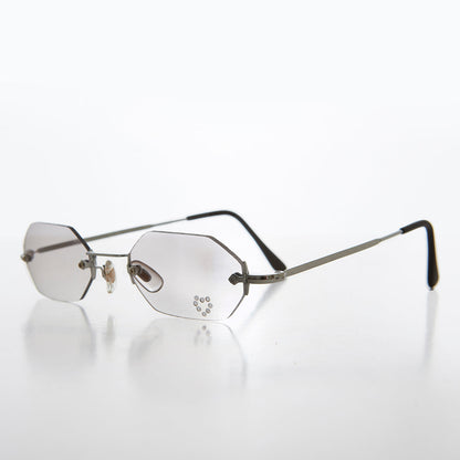Heart Rhinestone Rimless Vintage Sunglasses - Splashy
