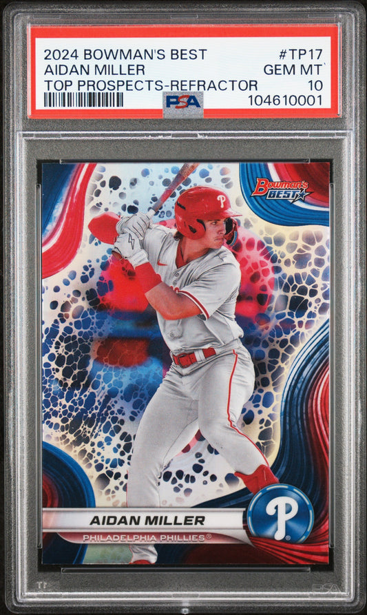 Graded 2024 Topps Bowmans Best Aidan Miller #TP17 Top Prospects Refractor Rookie RC Baseball Card PSA 10 Gem Mint