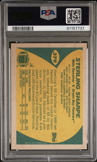 Graded 1989 Topps Sterling Sharpe #379 Rookie RC Football Card PSA 10 Gem Mint