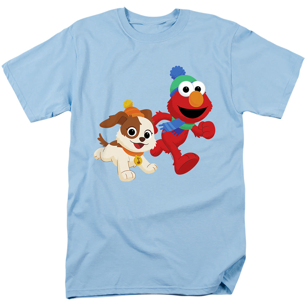 Sesame Street Best Friends, Elmo And Tango Winter Fun Mens T Shirt Light Blue Officially Licensed
