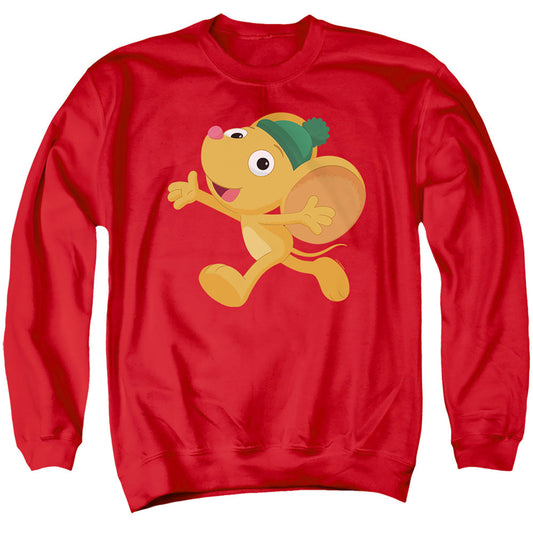 Sesame Street Furry Friend, Little Mouse Mens Crewneck Sweatshirt Red Officially Licensed