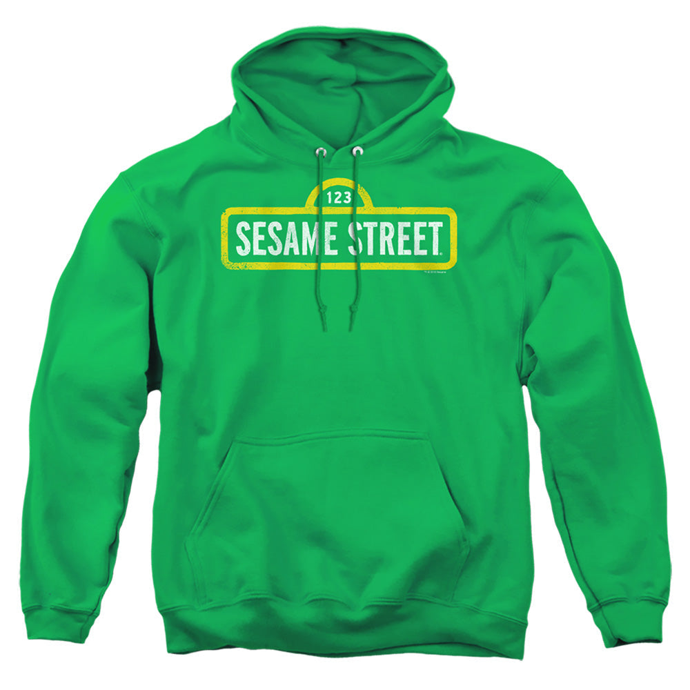 Sesame Street Rough Logo Mens Hoodie Kelly Green Officially Licensed