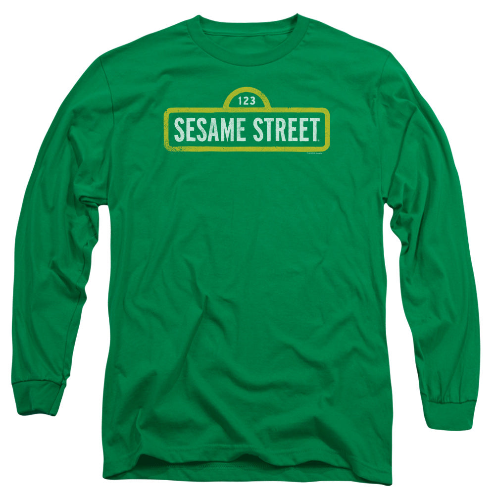 Sesame Street Rough Logo Mens Long Sleeve Shirt Kelly Green Officially Licensed