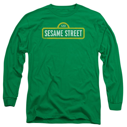Sesame Street Rough Logo Mens Long Sleeve Shirt Kelly Green Officially Licensed
