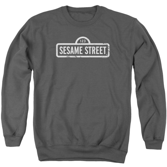 Sesame Street One Color Logo Mens Crewneck Sweatshirt Charcoal Officially Licensed