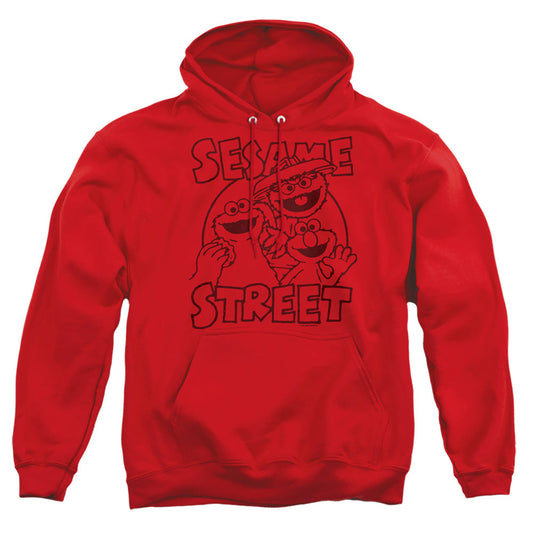 Sesame Street Group Crunch Mens Hoodie Red Officially Licensed