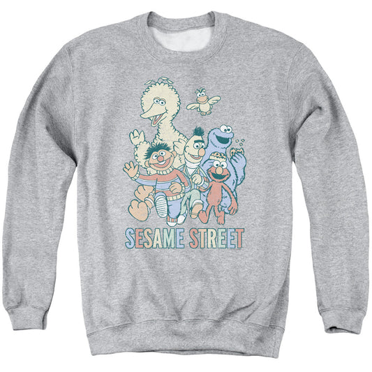 Sesame Street Colorful Group Mens Crewneck Sweatshirt Athletic Heather Officially Licensed