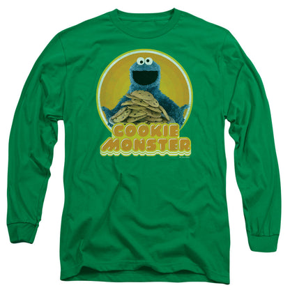 Sesame Street Cookie Iron On Mens Long Sleeve Shirt Kelly Green Officially Licensed