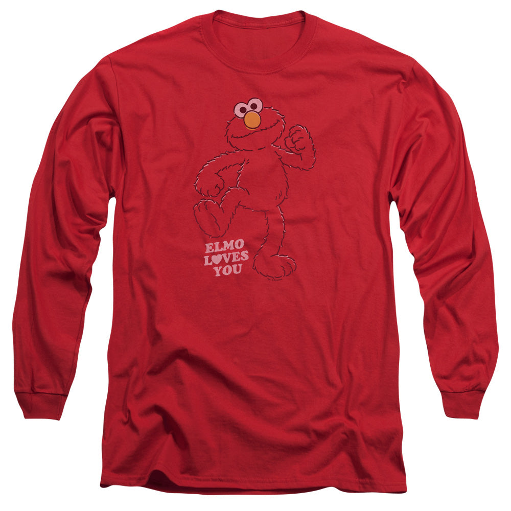 Sesame Street Elmo Loves You Mens Long Sleeve Shirt Red Officially Licensed