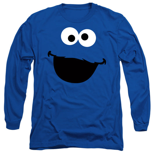 Sesame Street Cookie Monster Face Mens Long Sleeve Shirt Royal Officially Licensed