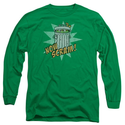 Sesame Street Now Scram Mens Long Sleeve Shirt Kelly Green Officially Licensed