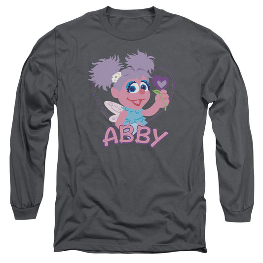 Sesame Street Flat Abby Mens Long Sleeve Shirt Charcoal Officially Licensed