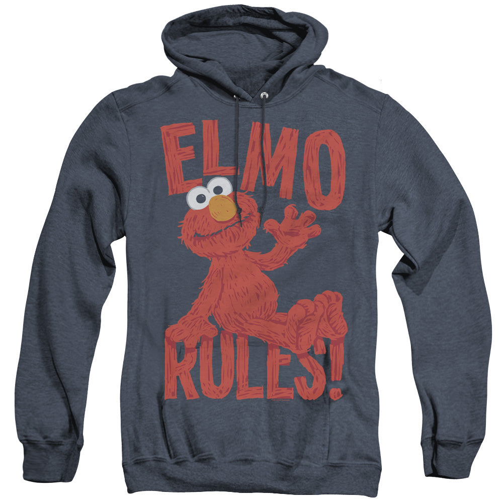 Sesame Street Elmo Rules Mens Heather Hoodie Navy Officially Licensed