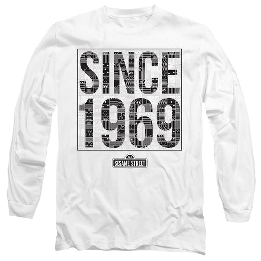 Sesame Street Since 1969 Pattern Mens Long Sleeve Shirt White Officially Licensed