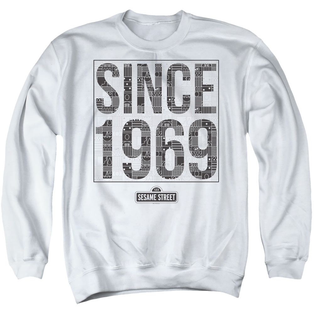 Sesame Street Since 1969 Pattern Mens Crewneck Sweatshirt White Officially Licensed