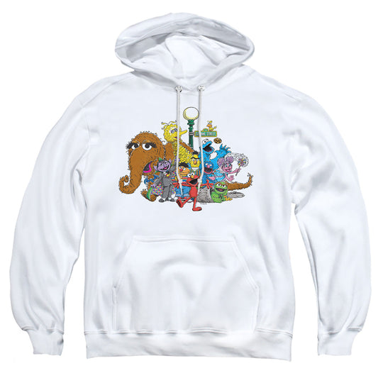 Sesame Street Group Street Light Mens Hoodie White Officially Licensed