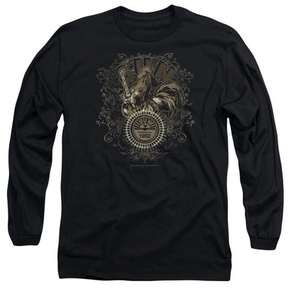 Sun Scroll Around Rooster Mens Long Sleeve Shirt Black Officially Licensed