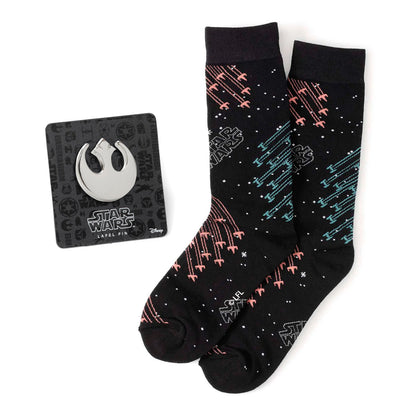 Star Wars X-Wing and TIE Fighter Battle Dress Socks and Lapel Pin Gift Set