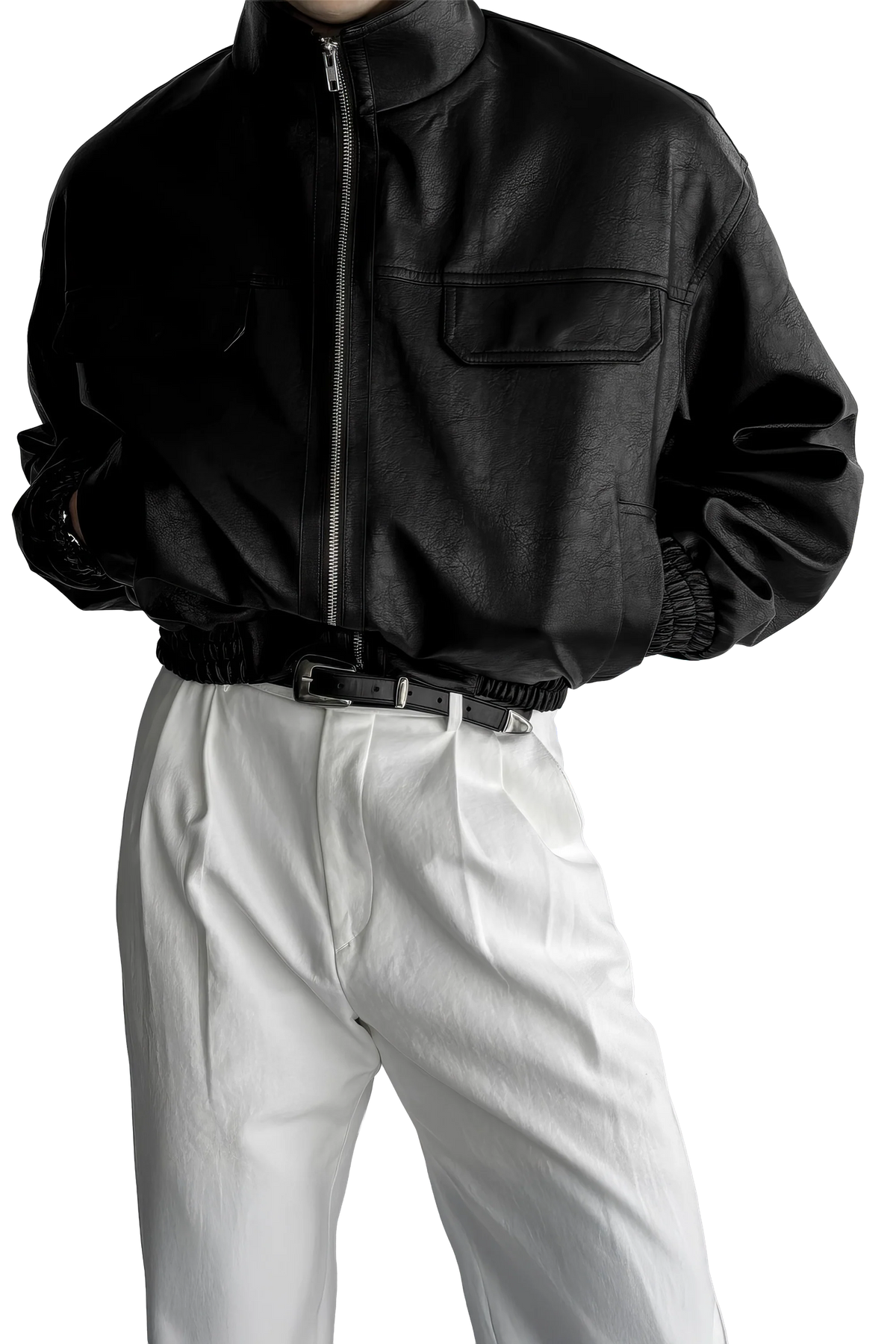 Men's Biker Leather Jacket – Short Moto Jacket with Pockets