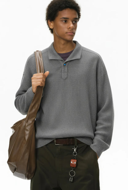 Vintage Italian Polo Shirt - Long Sleeve, Loose Fit, Classic Collared