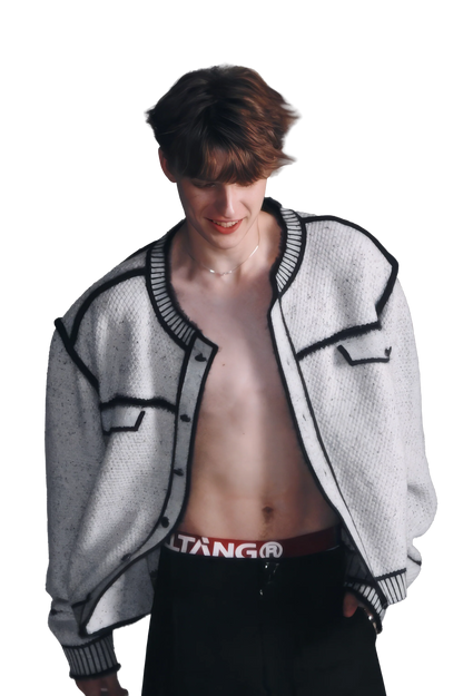 Knitted Sweater Jacket with Mark Pen Design