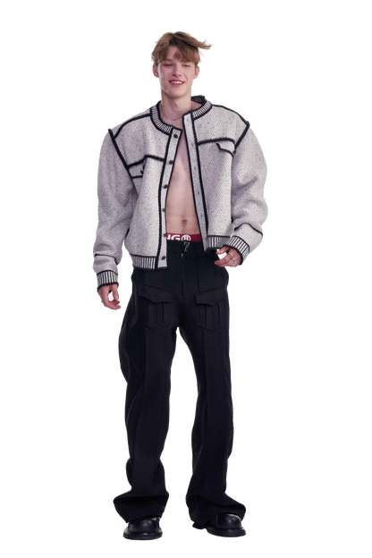 Knitted Sweater Jacket with Mark Pen Design