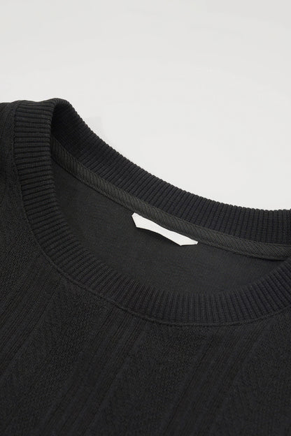 Men's Long Sleeve Knit Sweater with Textured Pattern