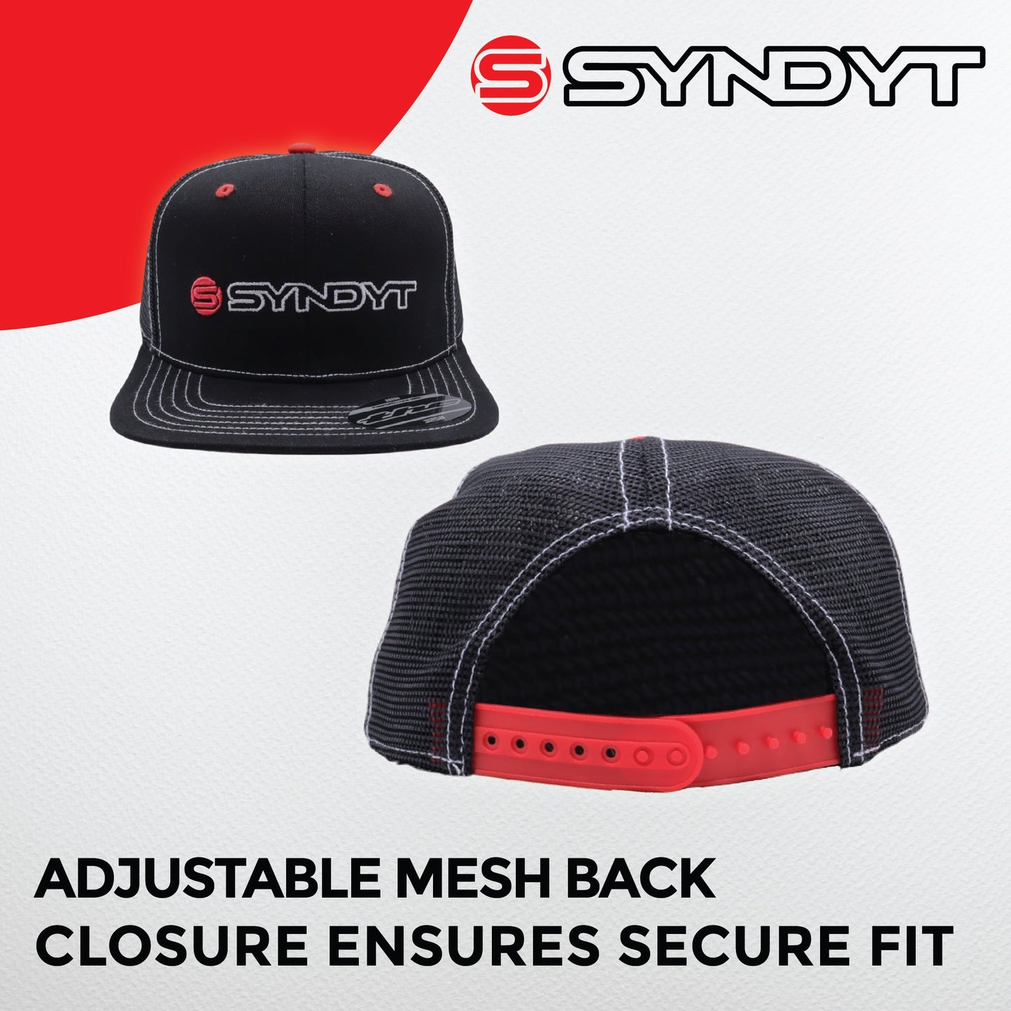 Syndyt Black Mesh Flat Bill Snapback Hat