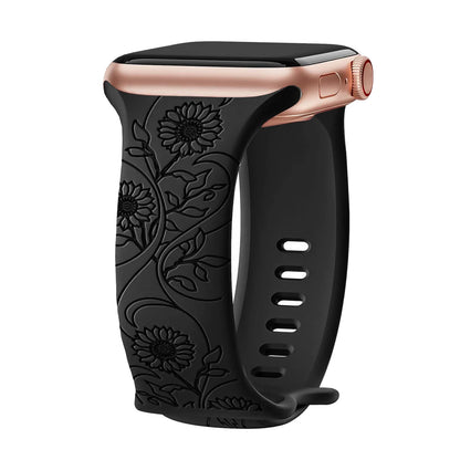 Apple Watch Silicone Strap - Floral Engraved, Soft and Waterproof