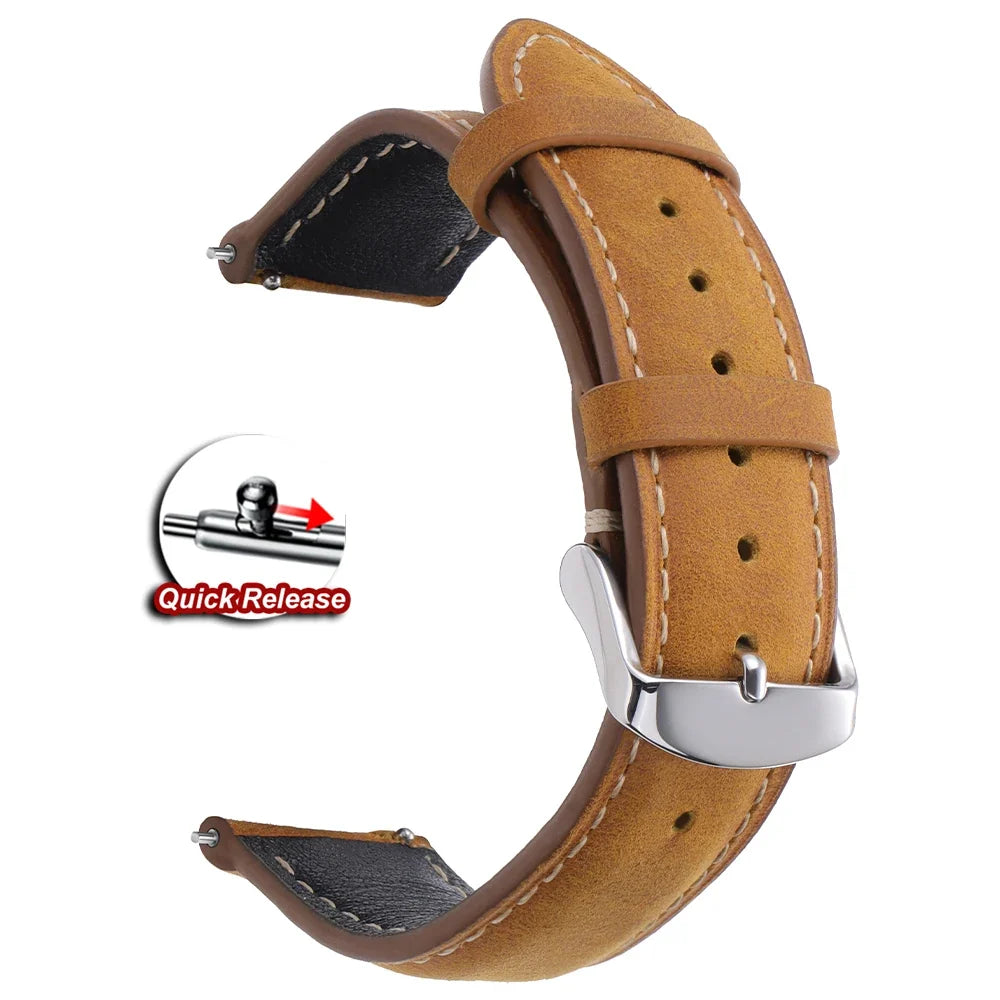 Samsung Galaxy Watch 7, 6, 5, 4 & FE Vintage Stitched Leather Band