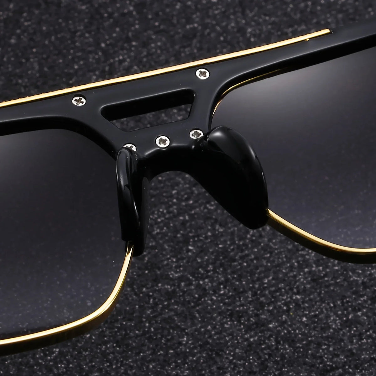 Black Gold Double Beam Square Sunglasses, Light Luxury Men's Business Driving Glasses