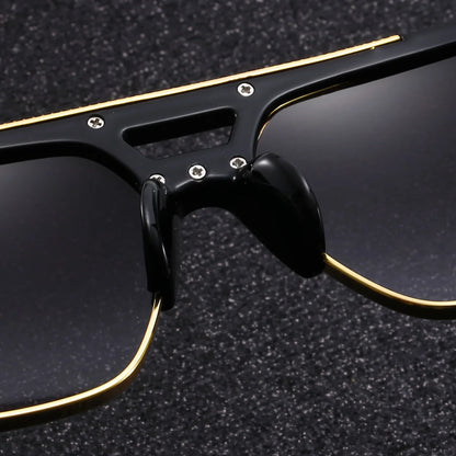 Black Gold Double Beam Square Sunglasses, Light Luxury Men's Business Driving Glasses