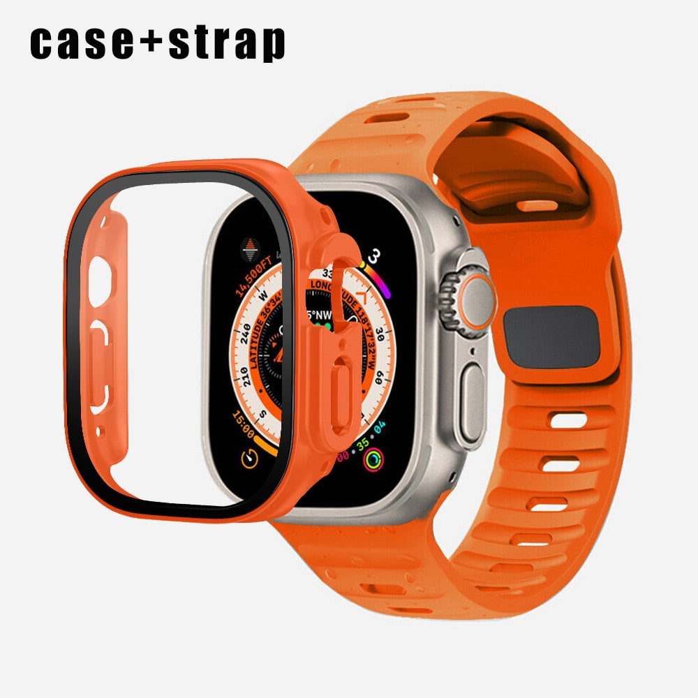Silicone Sport Band+Case for Apple Watch Ultra Band Case Strap