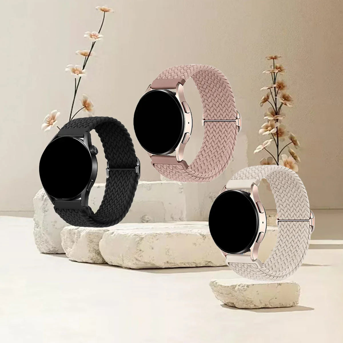 Samsung Galaxy Watch 7, 6, 5, 4 & FE Braided Stretch Loop Band 3-Pack