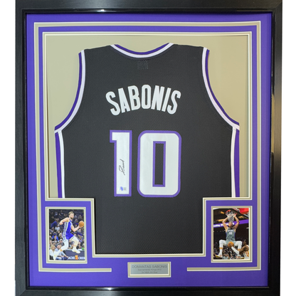 Framed Autographed/Signed Domantas Sabonis 35x39 Sacramento Black Basketball Jersey Beckett BAS COA