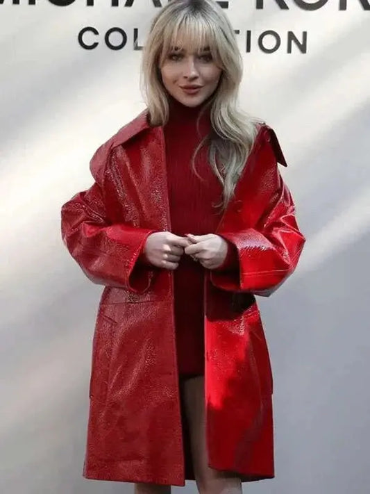 Sabrina Carpenter NYFW Red Leather Coat