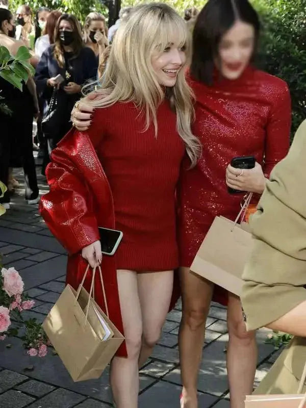 Sabrina Carpenter NYFW Red Leather Coat