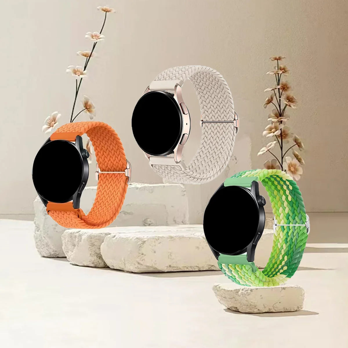 Samsung Galaxy Watch 7, 6, 5, 4 & FE Braided Stretch Loop Band 3-Pack
