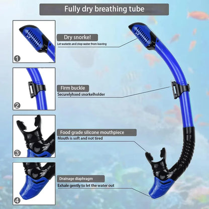 Mask Fin Snorkel Set Snorkel Gear for Adult Panoramic View Snorkel Mask Adjustable Dive Flipper Dry Top Snorkel and Travel Bag