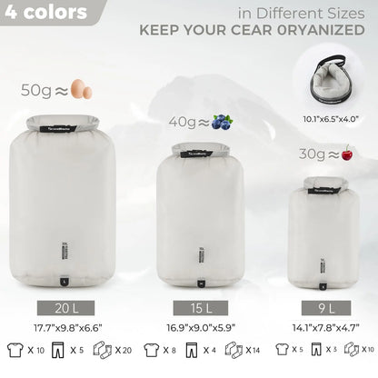 Waterproof Dry Bag Ultralight Clothing Storage Bag Lightweight Roll Top Travel Packing Organizer for Luggage Swimming Outdoor