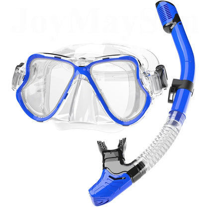 Dry Snorkel Mask Set Panoramic Wide View Anti-Fog for Adults Underwater Snorkeling Swimming Training Diving Glasses Adjustable