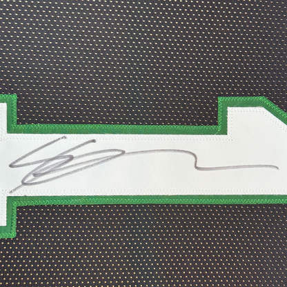 Framed Autographed/Signed Ahmad Sauce Gardner 35x39 New York Black Football Jersey Beckett BAS COA #2