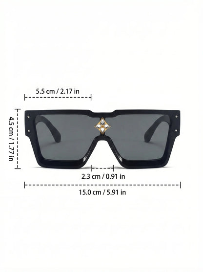 VIOLA MAG Fashion Diamond Set Large Frame Sunglasses, Simple Square Integrated Glasses, Unisex for Travel, with Glasses Bag