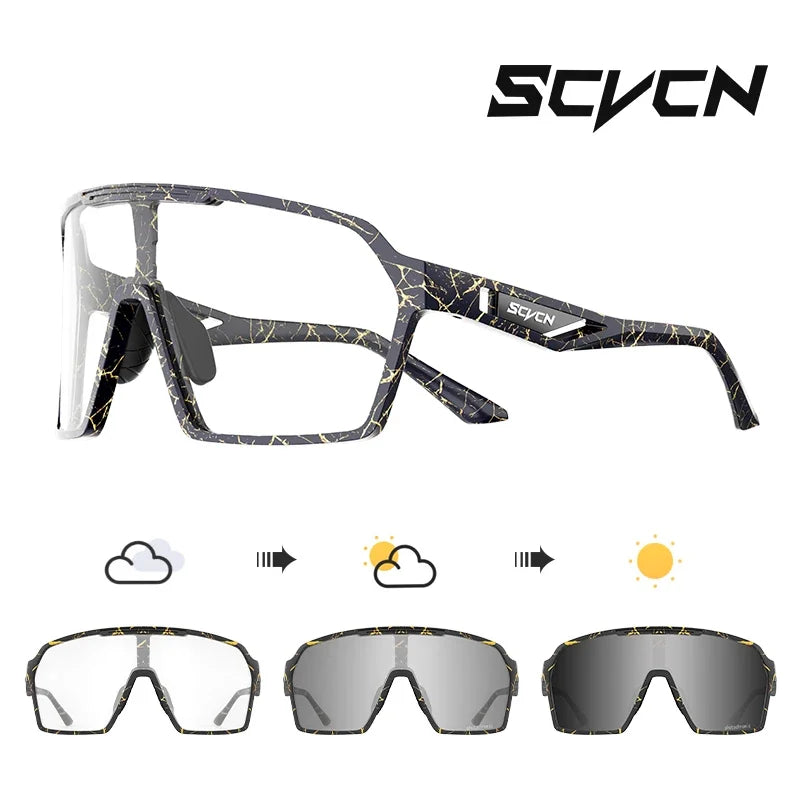 SCVCN Cycling Photochromic Sunglasses Men Women Outdoor Sports Running Glasses UV400 MTB Road Bike Eyewear Driving Hiking