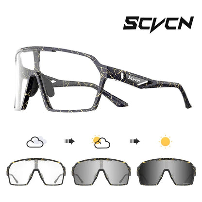 SCVCN Cycling Photochromic Sunglasses Men Women Outdoor Sports Running Glasses UV400 MTB Road Bike Eyewear Driving Hiking